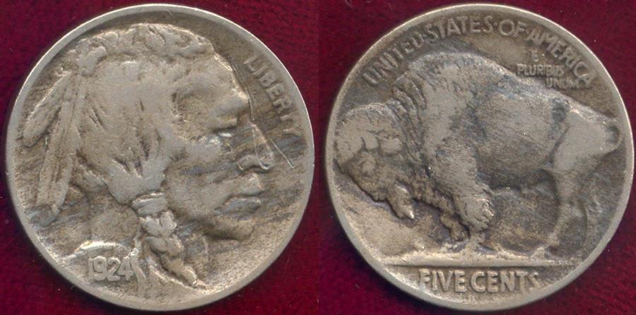 1924 D BUFFALO 5c VF ERROR 5 Cents