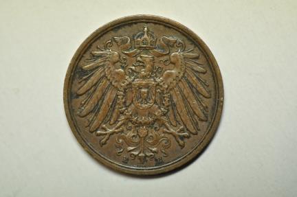 Germany Empire Copper 2 Pfennig 1915 E Key Date European Coins