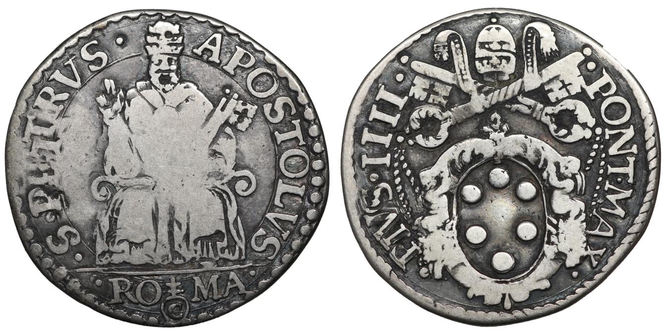 Papal States Pius Iv Testone Vfxf European Coins