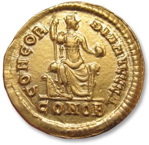 AV Gold Solidus Theodosius I Constantinople Mint 1st Officina 380 381