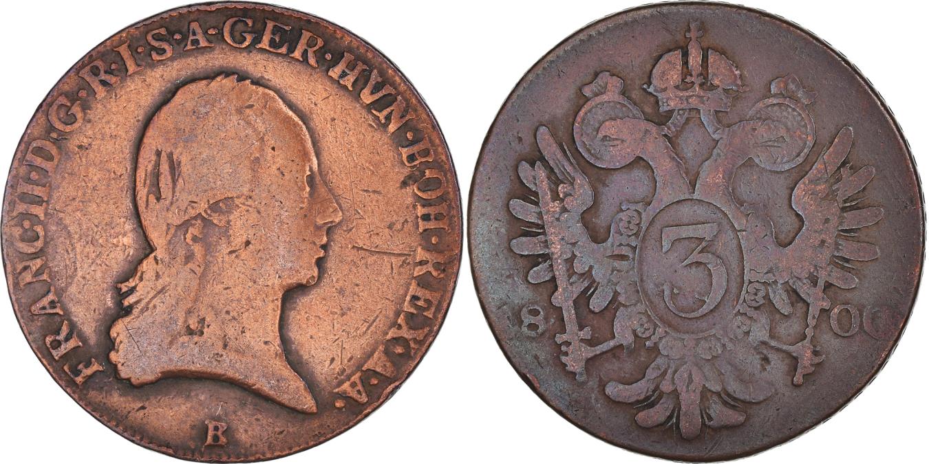 Coin Austria Franz II I 3 Kreuzer 1800 Kremnitz Copper