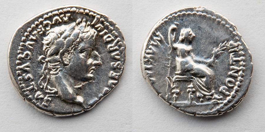 Roman Empire Tiberius Ar Denarius Ad Mm G Lugdunum