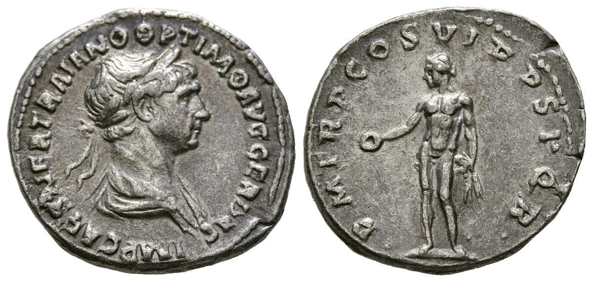 TRAJAN Denarius Ar 3 00g 20mm 114 116 AD Rome RIC 347 Obv