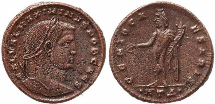 Roman Coin Of Maximinus Ii Ae Follis Genio Caesaris Heraclea