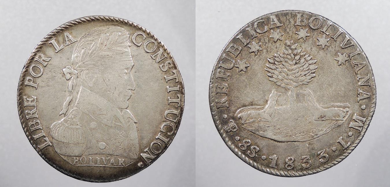 BOLIVIA 1833 PTS LM 8 Soles South American Coins