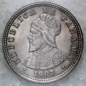 1907 Panama 1 2 Centesimo Vasco Nunez De Balboa UNC North