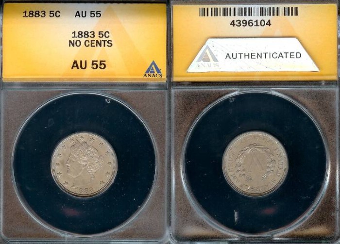 Liberty Nickel No Cents Anacs Au Cents