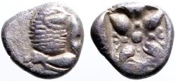 Ionia Miletos Ar Diobol Lion Incuse Stellate Pattern Greek Coins