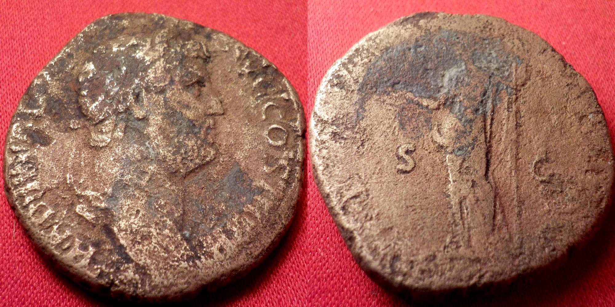 Hadrian Ae Orichalcum Sestertius Felicitas Standing Holding Branch