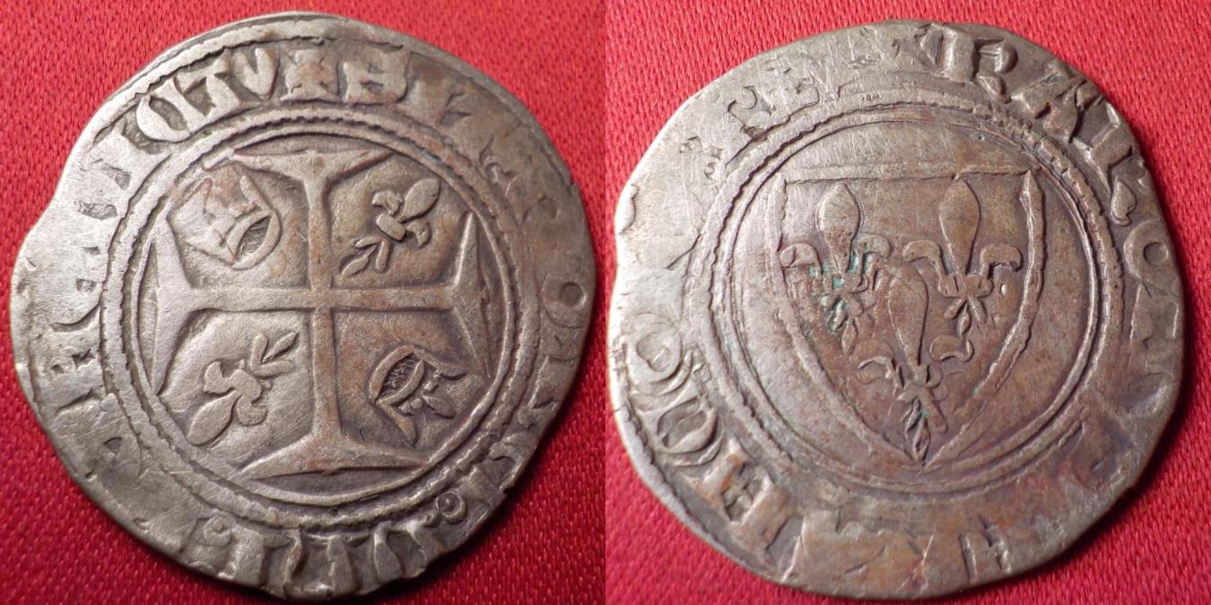 CHARLES VI THE MAD AR Silver Blanc Guenar 1380 1422 AD 26mm 3 2