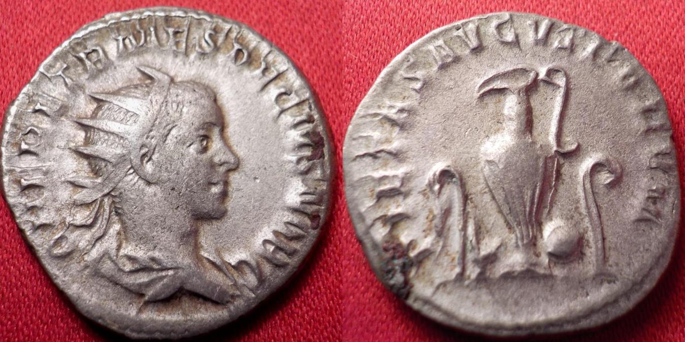 HERENNIUS ETRUSCUS AR Silver Antoninianus PIETAS AUGUSTORUM