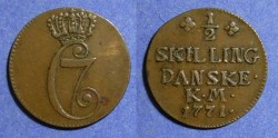 World Coins - Denmark, Christian VII 1771 (1784), 1/2 Skilling