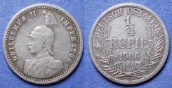 World Coins - German East Africa, Wilhelm II 1906 A, Silver 1/4 Rupie