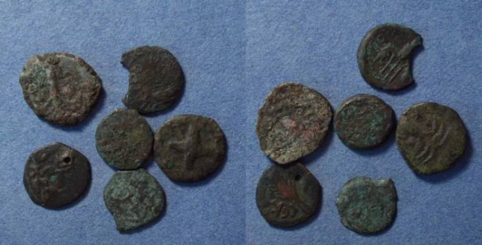 Ancient Coins - Judaea, Lot of 6 prutah Circa 100BC-60AD,
