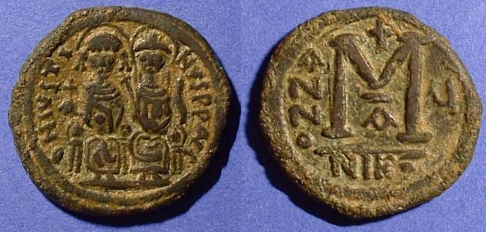 Ancient Coins - Justin II 565-578 AD Follis of Nicomedia