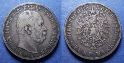World Coins - Germany, Prussia, Wilhelm I 1876, Silver 5 Marks