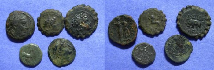 Ancient Coins - Five Greek Bronze coins