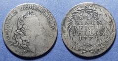 World Coins - Germany, Prussia, Frederich Wilhelm II 1774 A, Silver 1/3 Taler