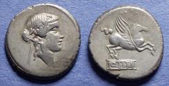 Ancient Coins - Roman Republic, Q Titius 90 BC, Bronze Denarius