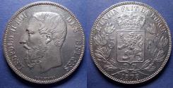 World Coins - Belgium, Leopold II 1875, Silver 5 Francs