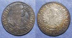 World Coins - Germany Silesia, Liegnitz-Brieg-Wohlau, Christian 1668, Silver 3 Kreuzer