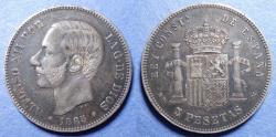 World Coins - Spain, Alfonso XII 1885 MP-M, Silver 5 Pesetas