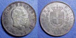 World Coins - Italy, Vittorio Emanuele II 1863 M BN, Silver Lire