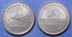 World Coins - Germany, Hannover, George V 1853 B, Silver 6 Pfennig