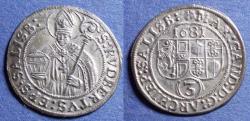 World Coins - Austria, Salzburg, Maximillian Gandolf 1681, Silver 3 Kreuzer