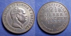 World Coins - Germany, Prussia, Friedrich Wilhelm IV 1855 A, Silver 2 1/2 Groschen