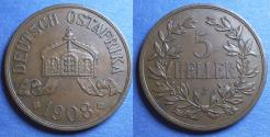 World Coins - German East Africa, Wilhelm II 1908 J, Copper 5 Heller