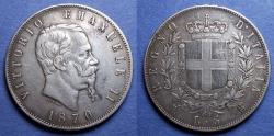 World Coins - Italy, Vittorio Emanuele II 1870 M BN, Silver 5 Lire
