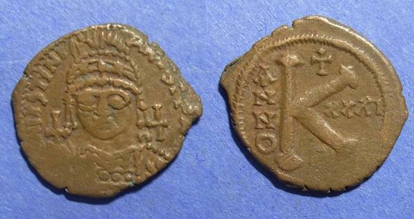 Ancient Coins - Byzantine Empire, Justinian 527-565, Half Follis
