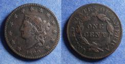 Us Coins - United States,  1829 Medium letters,  Coronet Cent