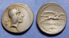 Ancient Coins - Roman Republic, C Calpurnius Piso Frugi 61 BC, Silver Denarius