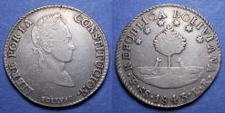 World Coins - Bolivia,  1843 LR, Silver 8 Soles