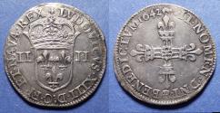 World Coins - France, Louis XIII 1610-1643 ( 1642 ), Silver 1/4 Ecu