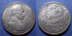 World Coins - Germany, Prussia, Wilhelm II 1913 A, Silver 3 Marks