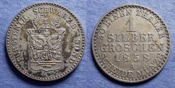 World Coins - Germany, Schwarzburg - Sondershausen 1858 A, Silver 1 Groschen