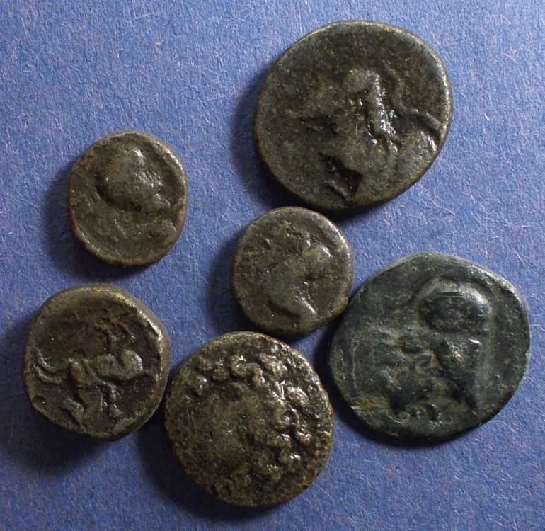 Six Greek AE coins, Circa 300-100 BC, | Lots & Collections