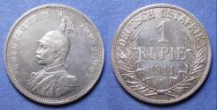 World Coins - German East Africa, Wilhelm II 1911 A, Silver Rupie