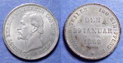 World Coins - Germany, Saxe-Coburg-Gotha, Ernst II 1869 B, Silver 1/6 Taler