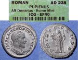 Ancient Coins - Roman Empire, Pupienus 238, Silver Denarius