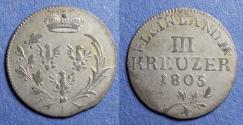 World Coins - Germany, Leiningen 1805, Silver 3 Kreuzer