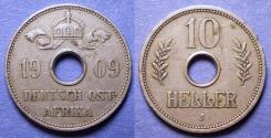 World Coins - German East Africa, Wilhelm II 1909 J, Copper-Nickel 10 Heller