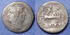Ancient Coins - Roman Republic, Anonymous 225-214 BC, Silver Quadrigatus