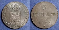 World Coins - Austria, Ferdinand I 1849A, Silver 6 Kreuzer