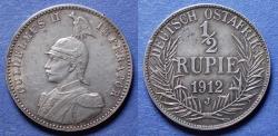 World Coins - German East Africa, Wilhelm II 1912 J, Silver 1/2 Rupie