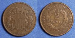 Us Coins - United States,  1871,  2 Cent Piece