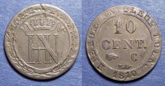 World Coins - Germany, Westphalia, Jerome  Napoleon 1810 C, Silver 10 Centimes